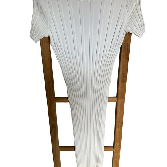Helmut Lang Rib Knit Bodycon Midi Dress Open Back Short Sleeve Ivory Size Medium - Picture 7 of 13
